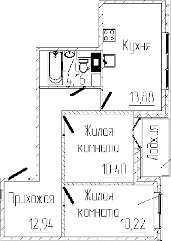 2-комнатная квартира 53.23 м², 3/6 эт., ЖК «SERTOLOVO PARK»